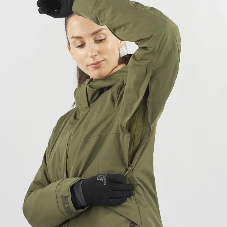 Olive Salomon Snow Rebel Insulated Hoodie Women's Ski Jackets | IE CA2743